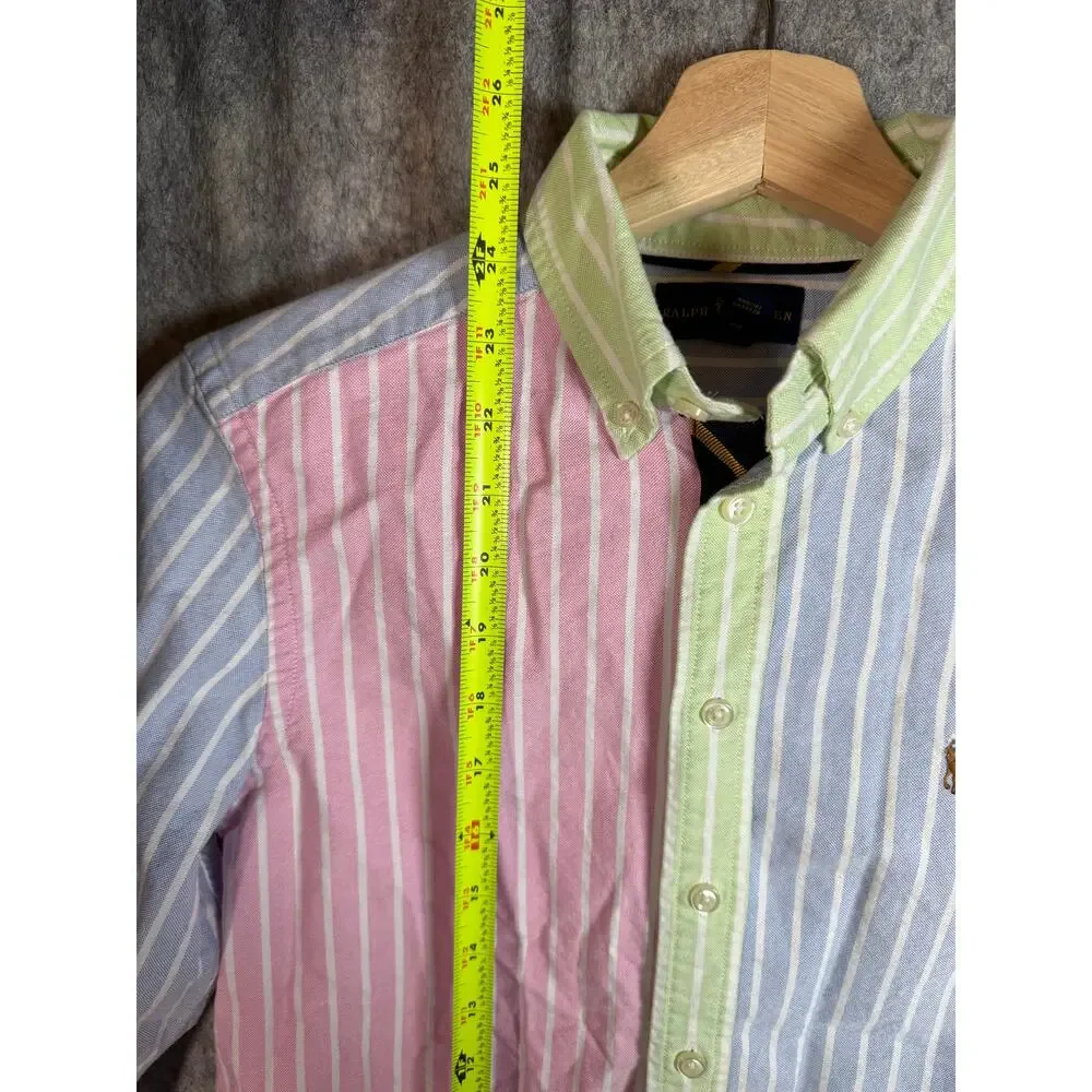 EUC Ralph Lauren Boys 10-12 Multicolor Pastel Striped Button Down Shirt Colorful
